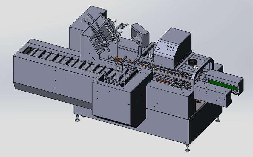 間歇式裝盒機solidworks設計圖帶熱熔膠機可生成加工圖